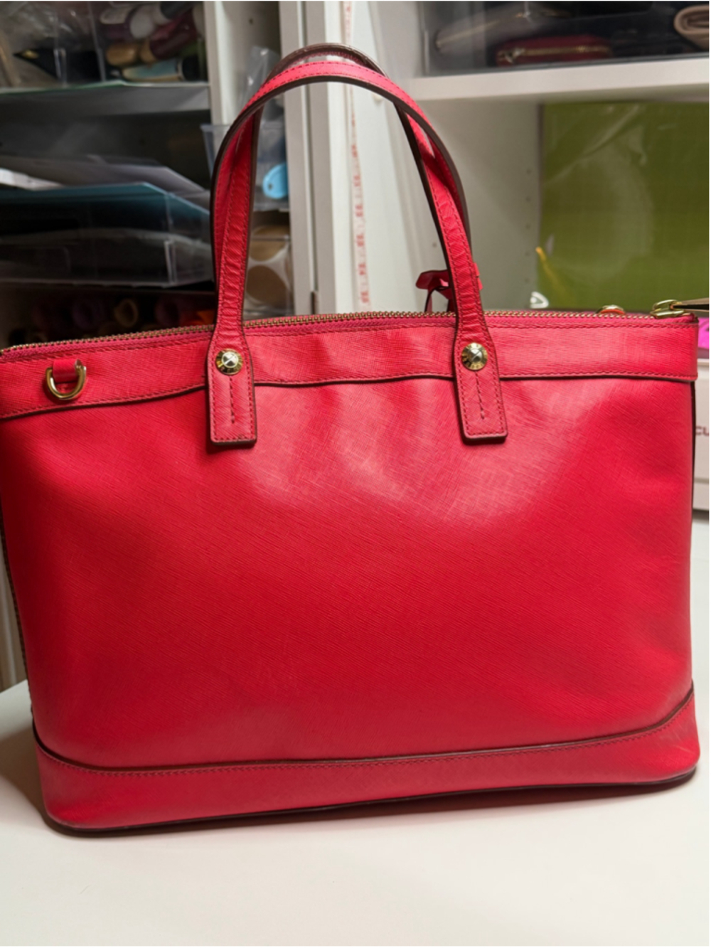Women's Henri Bendel Deep Pink Saffiano Leather Tote Bag One Size - Picture 9 of 11